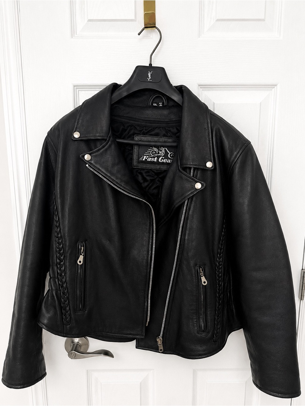 Rarw Vintage 100% Genuine Leather Moto Overized Jacket Braided Black Biker Sz XL